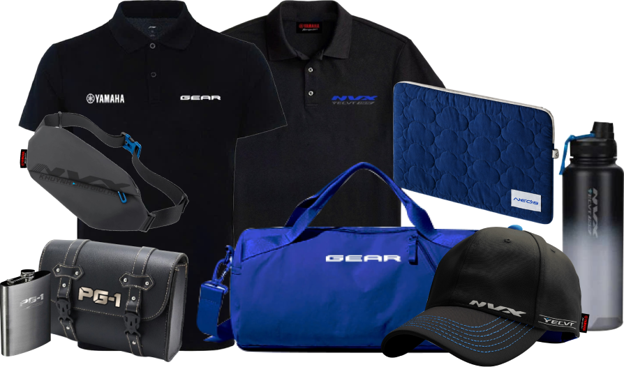 Combo áo, nón, túi đeo chéo và bình giữ nhiệt NVX; combo áo và túi thể thao GEAR; combo túi treo hông xe và bình bi đông PG-1; túi đựng laptop
